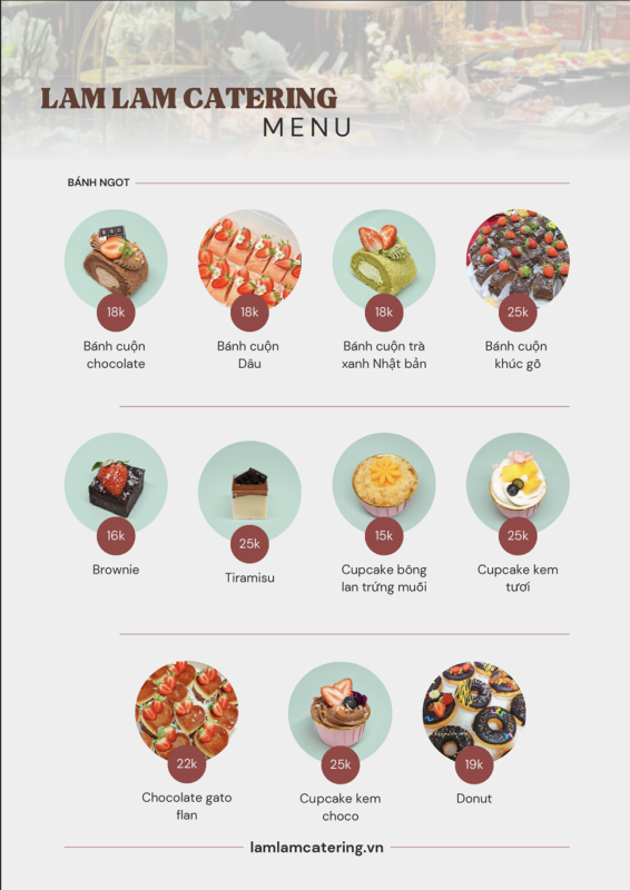 menu bánh ngọt lam lam catering