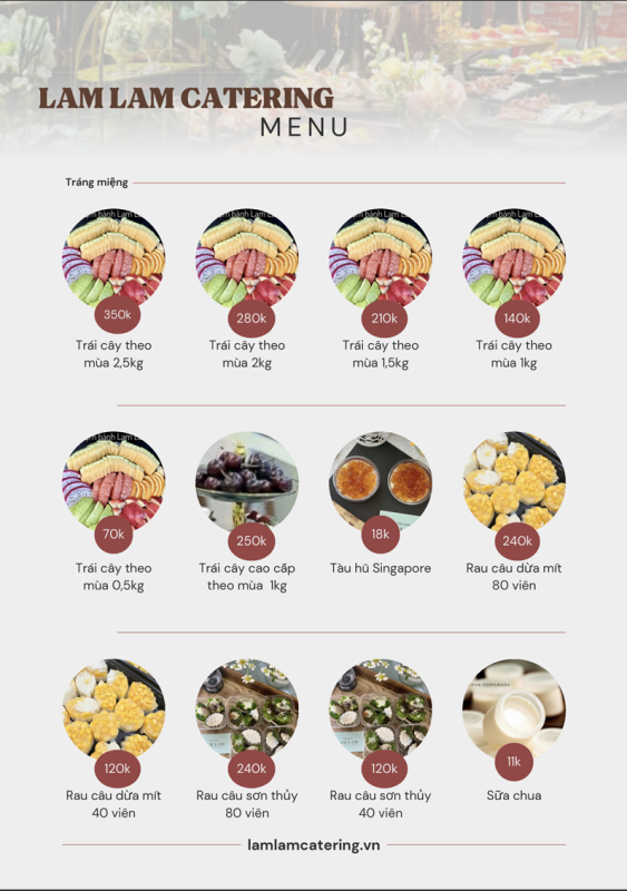 menu tráng miệng lam lam catering
